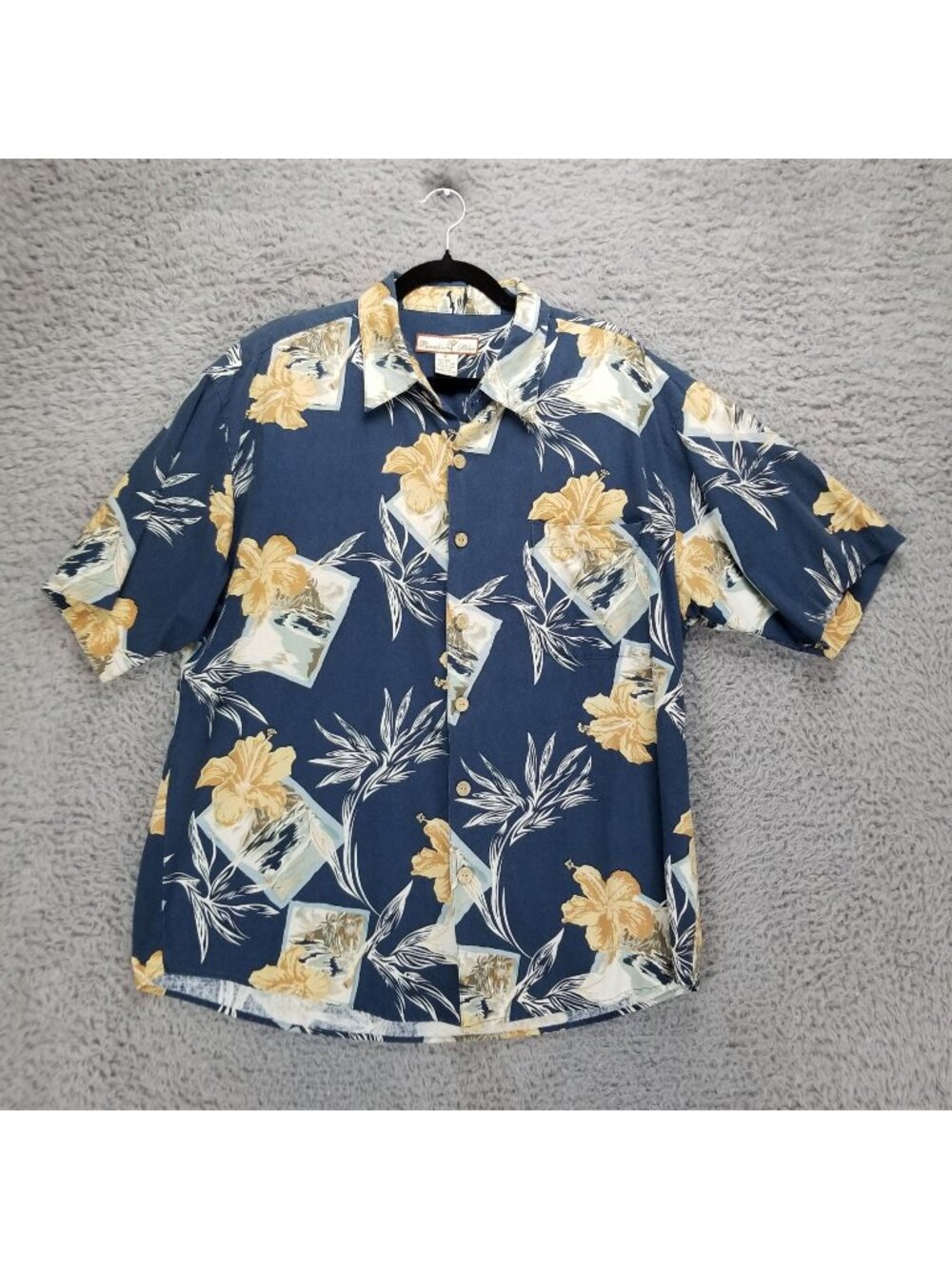 Paradise Blue Shirt Mens XL Blue Silk Blend Button Up Hawaiian *Read*